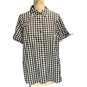 New w/o Tags Roman's Black White Shirt Womens 18W Button Tie Cuffs Cottage Core